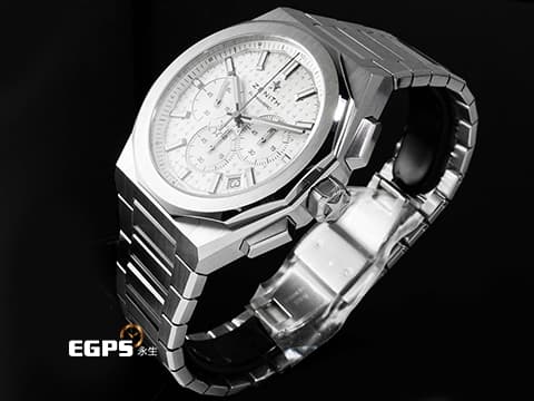 ZENITH 真力時 DEFY Skyline 碟飛 03.9500.3600/01.I001 不鏽鋼材質 銀白色旭日紋圖案面盤  2025年保卡 附原廠綠色橡膠錶帶  自動上鍊 42mm