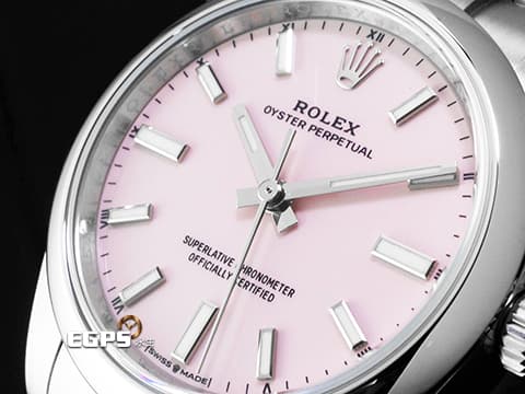 ROLEX 勞力士 Oyster Perpetual 34 蠔式恆動型 124200 糖果粉色噴漆面盤&nbsp;OP34 不鏽鋼 最新款糖果粉色面盤 2025年保卡 自動上鍊 34mm