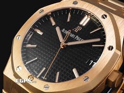 Audemars Piguet 愛彼 AP Royal Oak 皇家橡樹 15500OR.OO.1220OR.01 18K玫瑰金材質 鏈帶款 <font color="#05f0f0">黑色鐫刻Grande Tapisserie大型格紋面盤</font>&nbsp;<font color="#FF0000">2020年保卡 </font> 自動上鍊 41mm