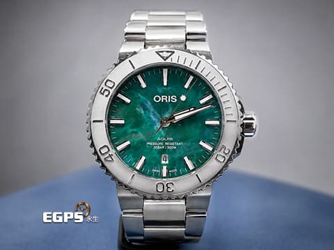 ORIS豪利時 Oris Aquis Date x Bracenet特別版 0173377304137 獨一無二的綠色萬花筒紋理 每支紋路皆不同 海洋保護聯名款 原廠膠膜全新未拆封&nbsp;不鏽鋼材質 2025年保單 潛水錶 自動上鍊 43.5mm