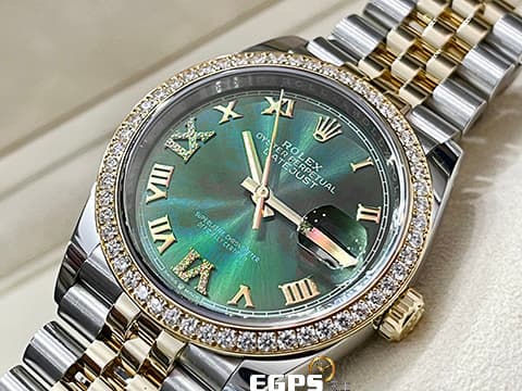 ROLEX 勞力士 DATEJUST 蠔式日誌型 DJ36 126283RBR 不鏽鋼&amp;18K黃金材質 綠色太陽紋面盤 原廠鑲嵌鑽石錶圈 原廠鑲嵌鑽石VI、IX羅馬時標 2025年保卡 自動上鍊 36mm