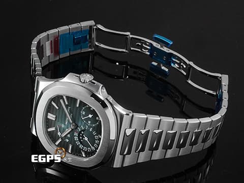 Patek Philippe 百達翡麗 PP錶 Nautilus 鸚鵡螺 5712/1A 金鷹 漸層藍色面盤&nbsp;不鏽鋼材質 鍊帶款 ＊搶先擁有～ 絕版停產款 屈指可數/不可思議的2026年1月保單 PP印記 動能顯示 月相盈虧 新式錶扣 保有部分原廠膠膜&nbsp;自動上鏈 40mm