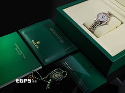 ROLEX 勞力士 Lady-Datejust 28 永恆玫瑰金 279171 18K玫瑰金材質 半金款 <font color="#05f0f0">原廠鑲嵌鑽石時標 白色珍珠貝母面盤</font> <font color="#ff0000">2026年保卡   紀念型五珠錶帶</font>&nbsp;自動上鍊 28mm