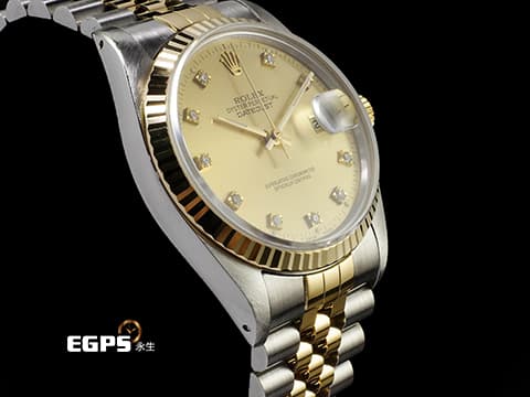 ROLEX 勞力士 蠔式 DATEJUST 16013 18K黃金&amp;不鏽鋼材質 半金款 香檳色面盤 鑽石時標&nbsp; 紀念型錶帶 自動上鍊 36mm