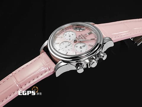 OMEGA 歐米茄 DE VILLE 碟飛系列 48787434 4878.74.34&nbsp;不鏽鋼材質&nbsp;粉色珍珠貝母 熊貓計時面盤面盤 同軸擒縱 自動上鍊 35mm