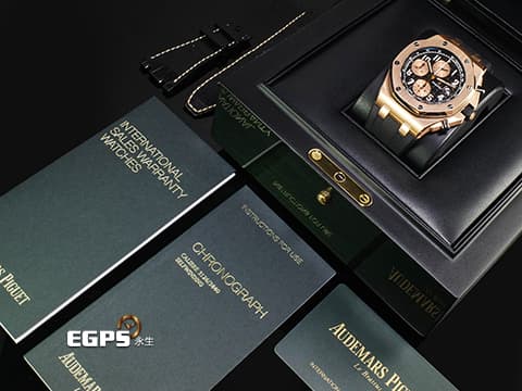 Audemars Piguet 愛彼 AP錶 Royal Oak Offshore 皇家橡樹離岸型 計時碼表 26470OR.00.A002CR.01 18K玫瑰金材質 小金貓&nbsp;2020年保單&nbsp;自動上鍊 42mm