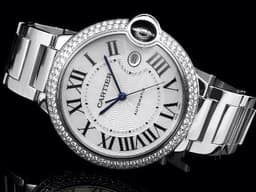 CARTIER 卡地亞 Ballon Bleu de Cartier 藍氣球 大型 <font color="#05f0f0">精鑲鑽框 鍊帶款</font> 自動上鍊 42mm