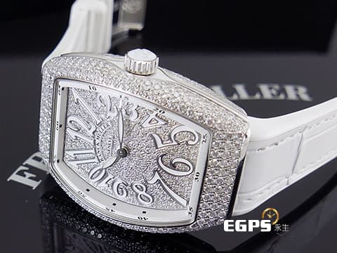 FRANCK MULLER 法蘭穆勒 Vanguard系列 V32 QZ 酒桶型 不鏽鋼材質 大三針 精鑲鑽石、滿天星面盤 自動上鍊 42x32mm