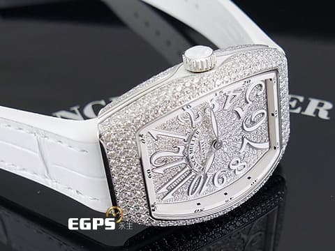 FRANCK MULLER 法蘭穆勒 Vanguard系列 V32 QZ 酒桶型 不鏽鋼材質 大三針 精鑲鑽石、滿天星面盤 自動上鍊 42x32mm