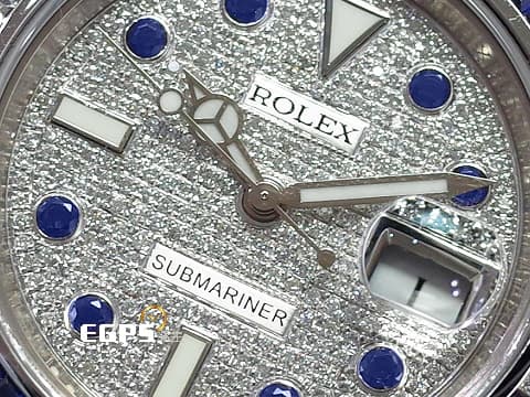 ROLEX 勞力士 Submariner 116619LB 潛航者 116619 18K白金材質 藍水鬼 快調式摺疊帶扣  大名鼎鼎的時間管理大師潮錶 116619 18K白金 精鑲滿天星面盤 . 精鑲藍寶石鑽框、精鑲鑽錶耳   此錶歡迎各路錶友以 PP、AP、RM、勞力士 來店交換，本店將以最高價評估～ 潛水錶 40mm