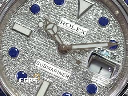 ROLEX 勞力士 Submariner 116619LB 潛航者 116619 18K白金材質 藍水鬼 快調式摺疊帶扣 <font color=#FF0000> 大名鼎鼎的時間管理大師潮錶 116619 18K白金 精鑲滿天星面盤 . 精鑲藍寶石鑽框、精鑲鑽錶耳 </font> <font color=#FFFF33> 此錶歡迎各路錶友以 PP、AP、RM、勞力士 來店交換，本店將以最高價評估～</font> 潛水錶 40mm