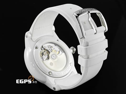 JAQUET DROZ 雅克德羅 JD錶 Grande Seconde J003036208 白色陶瓷材質 白色珍珠貝母面盤 原廠鑲嵌鑽石裝飾白色錶帶&nbsp;2021年保卡 新錶訂價：566,000元&nbsp;自動上鍊 44mm