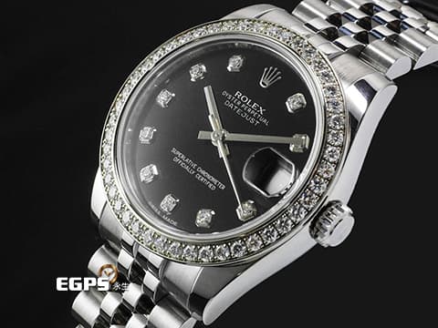 ROLEX 勞力士 Datejust 31 蠔式日誌型 178384&nbsp;不鏽鋼材質 原廠鑲嵌鑽石錶圈、時標 黑色面盤 2016年保卡 紀念型（Jubilee）五銖錶帶 自動上鍊 31mm