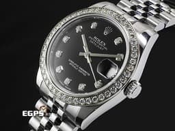 ROLEX 勞力士 Datejust 31 蠔式日誌型 178384&nbsp;不鏽鋼材質 <font color="#0582f5">原廠鑲嵌鑽石錶圈、時標</font> <font color="#ff0000">黑色面盤 2016年保卡 紀念型（Jubilee）五銖錶帶</font> 自動上鍊 31mm