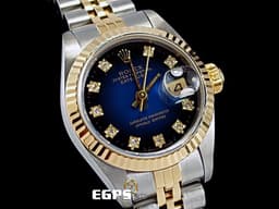ROLEX 勞力士 DATEJUST 69173 黃K金半金款<font color="#0582f5"> 稀有漸層藍色面盤</font><font color="#2828FF"> </font>  <font color="#FF0000"> 原鑲鑽石時標 五株帶&nbsp;</font>自動上鍊  26mm