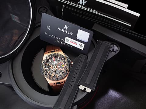 HUBLOT 宇舶 Big Bang Unico Ferrari 大爆炸 法拉利 Carbon King Gold 王金材質 複合材質鍛造碳錶圈 401.OJ.0123.VR 飛返 計時碼表 鏤空面盤、法拉利輪框設計自動盤、限量500只  計時碼表 自動上鍊 45mm