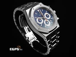 Audemars Piguet AP錶 愛彼錶 Royal Oak  皇家橡樹 26300ST.OO.1110ST.07 <font color="#0582f5">藍色面盤 </font><font color="#fd9330">橘色秒針、計時指針、刻度</font>&nbsp;計時碼錶 不鏽鋼材質 鍊帶款 自動上鍊 39mm