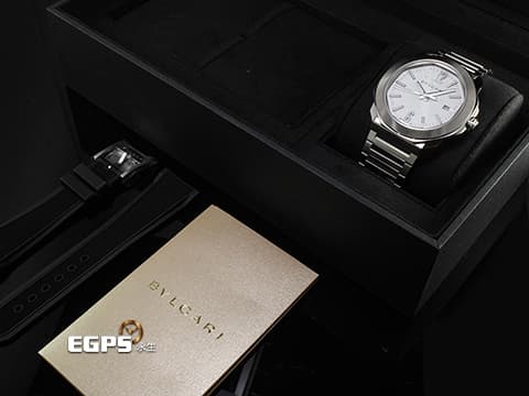 BVLGARI 寶格麗 Octo Roma 103738 不鏽鋼材質 巴黎釘紋白色錶盤 快拆功能錶帶 自由切換鏈帶、膠帶風格搭配&nbsp;2025年保卡&nbsp;自動上鍊 41mm