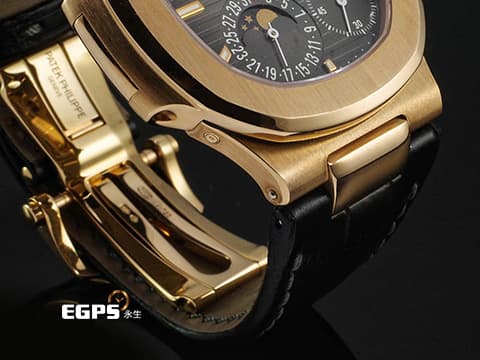 Patek Philippe 百達翡麗 PP錶 Nautilus 金鷹系列 鸚鵡螺 5712R-001 停產款 18K玫瑰金材質 漸層深灰色橫條紋面盤 月相顯示 2017年保單 台灣公司貨&nbsp;自動上鏈 38x43mm