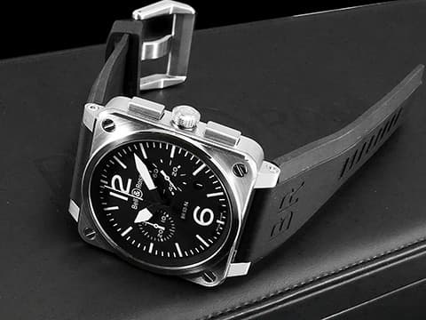 Bell &amp; Ross 柏萊士 BR03-94-S 不鏽鋼材質 飛鷹戰士 黑色面盤 計時碼錶 自動上鍊 42mm