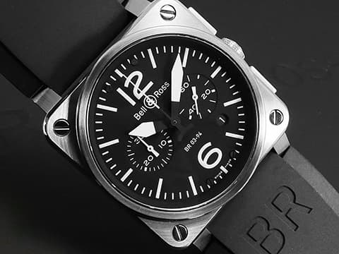 Bell &amp; Ross 柏萊士 BR03-94-S 不鏽鋼材質 飛鷹戰士 黑色面盤 計時碼錶 自動上鍊 42mm