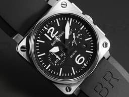Bell &amp; Ross 柏萊士 BR03-94-S 不鏽鋼材質 <font color="#0582f5">飛鷹戰士 黑色面盤</font> 計時碼錶 自動上鍊 42mm