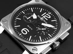 Bell &amp; Ross 柏萊士 BR03-94-S 不鏽鋼材質 <font color="#0582f5">飛鷹戰士 黑色面盤</font> 計時碼錶 自動上鍊 42mm