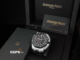 Audemars Piguet 愛彼 AP錶 Royal Oak Offshore 皇家橡樹 離岸型 <font color=#84C1FF>PT950 鉑金材質錶殼</font> 26411PO.OO.A002CR.01 <font color=#4F4F4F>黑色陶瓷框 經典黑色大型格紋面盤</font>搭配<font color=#0000E3>藍色計時圈</font> 計時碼表 26411 PO <font color=#FF0000>限量20只 2018年保卡</font> 自動上鍊 44mm