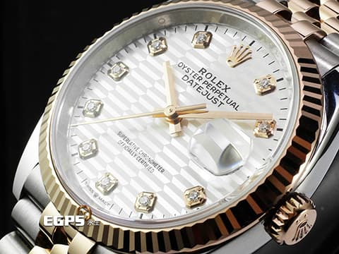 ROLEX 勞力士 蠔式 Datejust 126231 蠔式日誌型 永恒玫瑰金 半金 絕版雷射坑紋面 銀色坑紋面盤 原廠鑲嵌鑽石時標 2024年保卡 五銖紀念型錶帶 自動上鍊 36mm