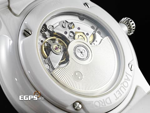 JAQUET DROZ 雅克德羅 JD錶 Grande Seconde J003036208 白色陶瓷材質 白色珍珠貝母面盤 原廠鑲嵌鑽石裝飾白色錶帶&nbsp;2021年保卡 新錶訂價：566,000元&nbsp;自動上鍊 44mm