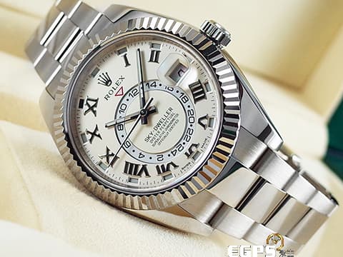 ROLEX 勞力士 Sky-Dweller 蠔式 天行者 326939 年曆錶 經典絕版羅馬數字時標 GMT 兩地時區 18K白金材質 2019年保單 沙羅系統 歡迎各錶友以PP、AP、勞力士來店交換，本店將以最高價評估～ 自動上鍊 42mm