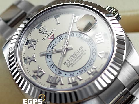 ROLEX 勞力士 Sky-Dweller 蠔式 天行者 326939 年曆錶 經典絕版羅馬數字時標 GMT 兩地時區 18K白金材質 2019年保單 沙羅系統 歡迎各錶友以PP、AP、勞力士來店交換，本店將以最高價評估～ 自動上鍊 42mm