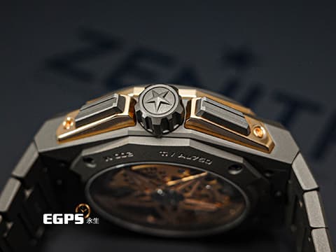 ZENITH 真力時 Defy Extreme 高震頻 87.9100.9004/03.I001 鈦金屬+玫瑰金材質 鏤空面盤 1/100秒 計時碼表&nbsp;2022年台灣公司貨 新式易拆卸替換錶帶裝置 附帆布錶帶、橡膠錶帶 自動上鍊 45mm