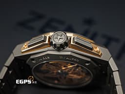 ZENITH 真力時 Defy Extreme 高震頻 87.9100.9004/03.I001 鈦金屬+<font color="#ffba6b">玫瑰金材質 鏤空面盤</font> 1/100秒 計時碼表&nbsp;<font color="#FF0000">2022年台灣公司貨 新式易拆卸替換錶帶裝置 附帆布錶帶、橡膠錶帶 </font>自動上鍊 45mm