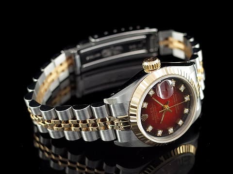ROLEX 勞力士 DATEJUST 69173 蠔式 半金 漸層紅色面盤 鑽石時標 自動女錶 26mm