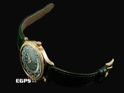 Patek philippe 百達翡麗 PP錶 Complications 複雜功能時計 World Time 世界時區 7130R-014 18K玫瑰金材質&nbsp;&nbsp;<font color="#70cce1">原廠鑲嵌89顆鑽石（1.09 克拉）錶圈、錶扣&nbsp;</font><font color="#9cd3a7">綠色手工雕紋面盤</font> <font color="#FF0000">2023年保單 新錶訂價：2,162,000元</font> 自動上鍊 36mm
