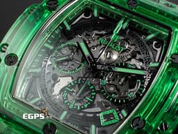 HUBLOT 宇舶 SPIRIT OF BIG BANG SAXEM 大爆炸 642.JG.0190.RT <font color=#75d56a> 綠色藍寶石水晶材質 鏤空面盤 快拆式功能錶帶 </font> <font color=#FF0000>2022年保卡 台灣公司貨 </font> <font color=#ff00ff>全球限量100支 新錶訂價：3,924,000元</font> 自動上鍊 42mm