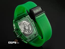 HUBLOT 宇舶 SPIRIT OF BIG BANG SAXEM 大爆炸 642.JG.0190.RT <font color=#75d56a> 綠色藍寶石水晶材質 鏤空面盤 快拆式功能錶帶 </font> <font color=#FF0000>2022年保卡 台灣公司貨 </font> <font color=#ff00ff>全球限量100支 新錶訂價：3,924,000元</font> 自動上鍊 42mm