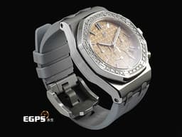 Audemars Piguet AP錶 愛彼 Royal Oak Offshore 皇家橡樹離岸型 26231ST.ZZ.A178CA.01 18K白金材質 <font color="#eca46a">鮭魚色熊貓面盤</font>&nbsp;<font color="#05f0f0">原廠鑲嵌32顆鑽石錶圈（共1.02克拉）</font><font color="#ff0000">2024年保卡</font> 自動上鍊&nbsp;37mm