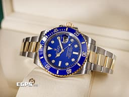 ROLEX 勞力士 Submariner Date 潛航者 116613LB 藍水鬼&nbsp;<font color="#84C1FF">原廠鑽石時標 絕版藍色漆面盤</font>&nbsp;陶瓷外圈 潛水錶 <font color="#fdeea5">18K黃金 半金款</font> 116613 LB 自動上鍊 40mm