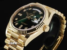 ROLEX 勞力士 蠔式 Day-Date 36 DD 128238 18K黃金材質 <font color="#70cce1"> 原鑲鑽石時標</font> <font color="#32CD32"> 漸變綠色面盤 </font> <font color="#FF0000">2020年新式保卡</font> 自動上鍊 36mm