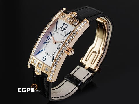 Harry Winston 海瑞溫斯頓  Avenue Aurora 330LQR 18K玫瑰金材質 原廠鑲嵌鑽石錶圈 銀白色珍珠貝母面盤&nbsp;石英機芯 39x19mm