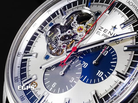 ZENITH 真力時 CHRONOMASTER PRIMERO 03.2520.4061/69.C714&nbsp;不鏽鋼材質 鏤空太陽紋面盤 藍灰色計時錶盤 2016年保卡 台灣公司貨&nbsp;自動上鍊 42mm