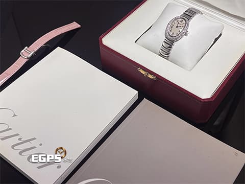 Cartier 卡地亞 BAIGNOIRE 鵝蛋 WB5095L2 18K白金材質 鍊帶款 原廠鑲嵌明亮式切割圓鑽錶圈 鑲嵌凸圓形鑽石錶冠&nbsp;&nbsp;米白色面盤 新錶參考訂價：1,350,000元 石英機芯 22.5x30mm