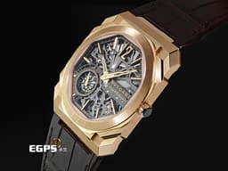 BVLGARI 寶格麗 Bulgari Octo Finissimo系列 Skeleton 8 Days 103667 18K玫瑰金材質&nbsp;<font color="#fdd296">超薄5.95mm 鏤空面盤 動力儲存顯示</font> 經典八角形多稜角設計錶框 八日鍊 小秒針 <font color="#ff0000">超薄機械機芯</font>&nbsp;<font color="#FF0000">2025年保卡 官方新錶訂價：1,271,000元</font>&nbsp;手上鏈 40mm