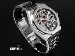 ZENITH 真力時 DEFY Skyline Skeleton 天際線系列 03.9300.3620/80.I001 不鏽鋼材質&nbsp;<font color="#4169e1">高振頻 10秒 旋風秒針</font>&nbsp;<font color="#cdcbcb">ZENITH四芒星鏤空面盤</font> <font color="#FF0000">2025年卡 附贈快拆式橡膠錶帶</font> 自動上鍊 41mm