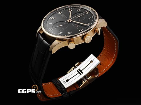 IWC 萬國錶 Portugieser Chronograph 葡萄牙 IW371625 18K玫瑰金材質&nbsp;&nbsp;深黑色太陽紋放射面盤&nbsp;2025年保卡&nbsp;計時碼表 自動上鍊 41mm