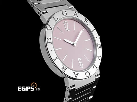 BVLGARI 寶格麗 Bulgari Lady系列 103711 不鏽鋼材質&nbsp;粉紅色面盤 鑲嵌粉色尖晶石錶冠&nbsp;2026年保卡&nbsp;石英機芯 33mm