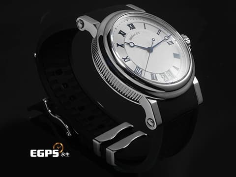 BREGUET 寶璣 Marine Big Date 5817ST/12/5V8&nbsp;不鏽鋼材質 大日期窗 銀白色放射狀扭索紋面盤&nbsp;已回原廠洗油保養延長兩年保固至2027年6月 台灣公司貨 潛水錶 自動上鏈 39mm
