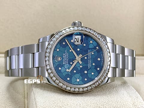ROLEX 勞力士 Datejust 31 經典 蠔式日誌型 278384 天藍色花朵圖案面盤 DJ31&nbsp;原廠鑲鑽錶圈 2025年保卡 蠔式（Oyster）三節錶帶 自動上鍊 31mm